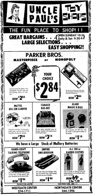 Wisconsin State Journal toy ads: 1970s